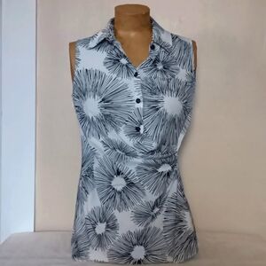 CABI Black White Unique Dressy Blouse